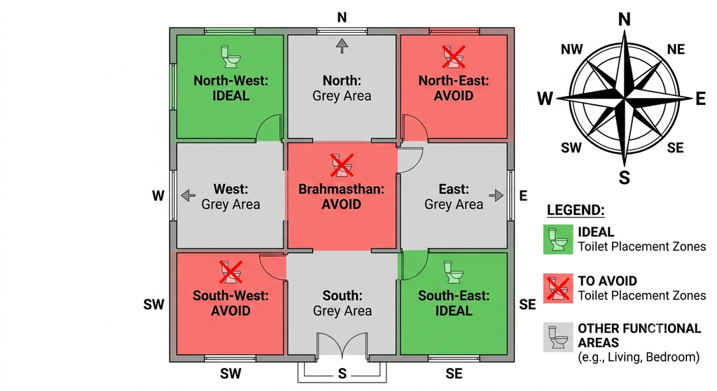 Toilet in North-East or Brahmasthan? Vastu Fixes That Work 4 Toilet in North-East or Brahmasthan? Vastu Fixes That Work