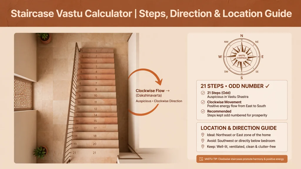 Staircase Vastu Calculator: Steps, Direction & Location As Per Vastu 2 Staircase Vastu Calculator: Steps, Direction & Location As Per Vastu