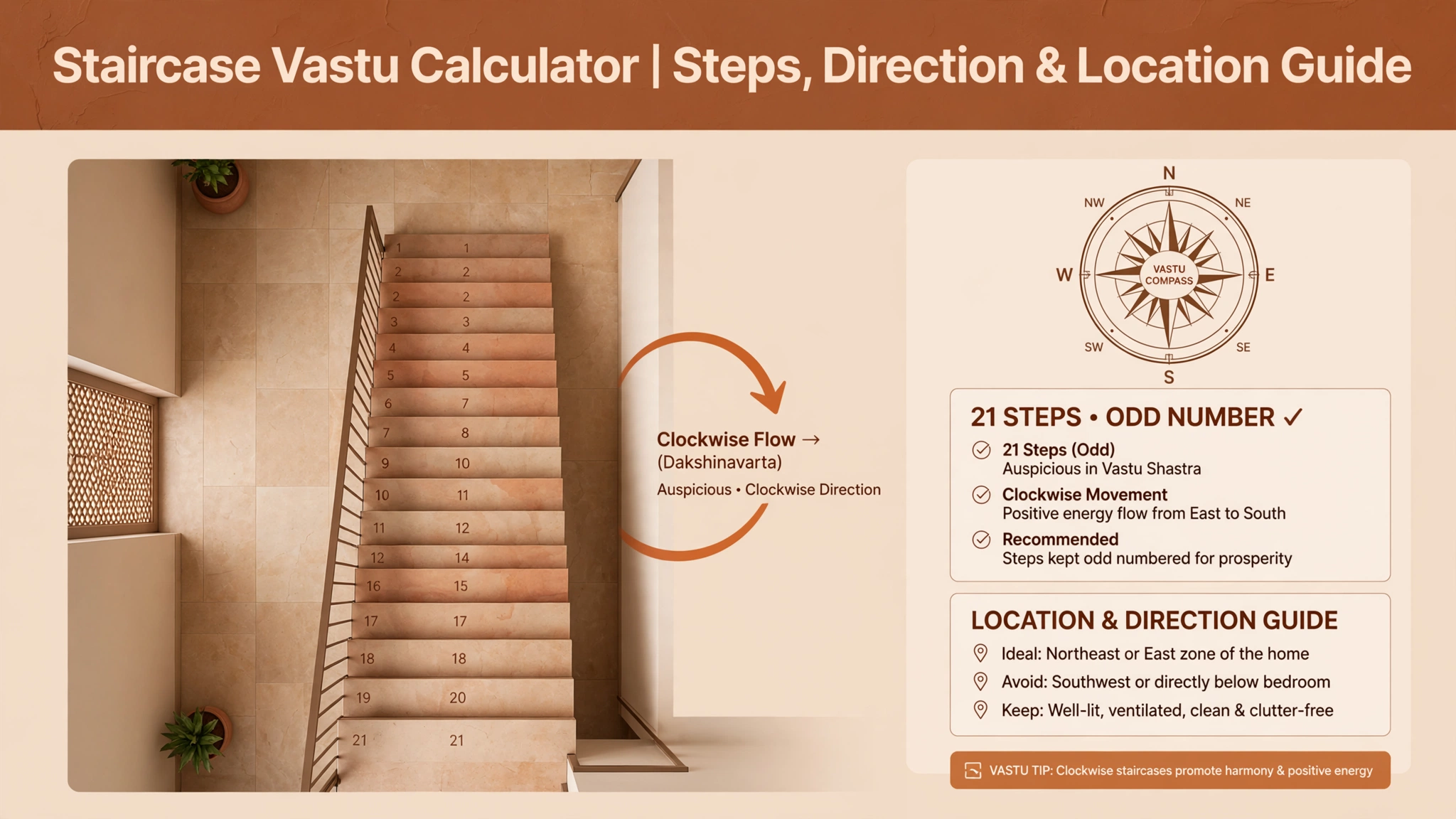 Staircase Vastu Calculator: Steps, Direction & Location As Per Vastu