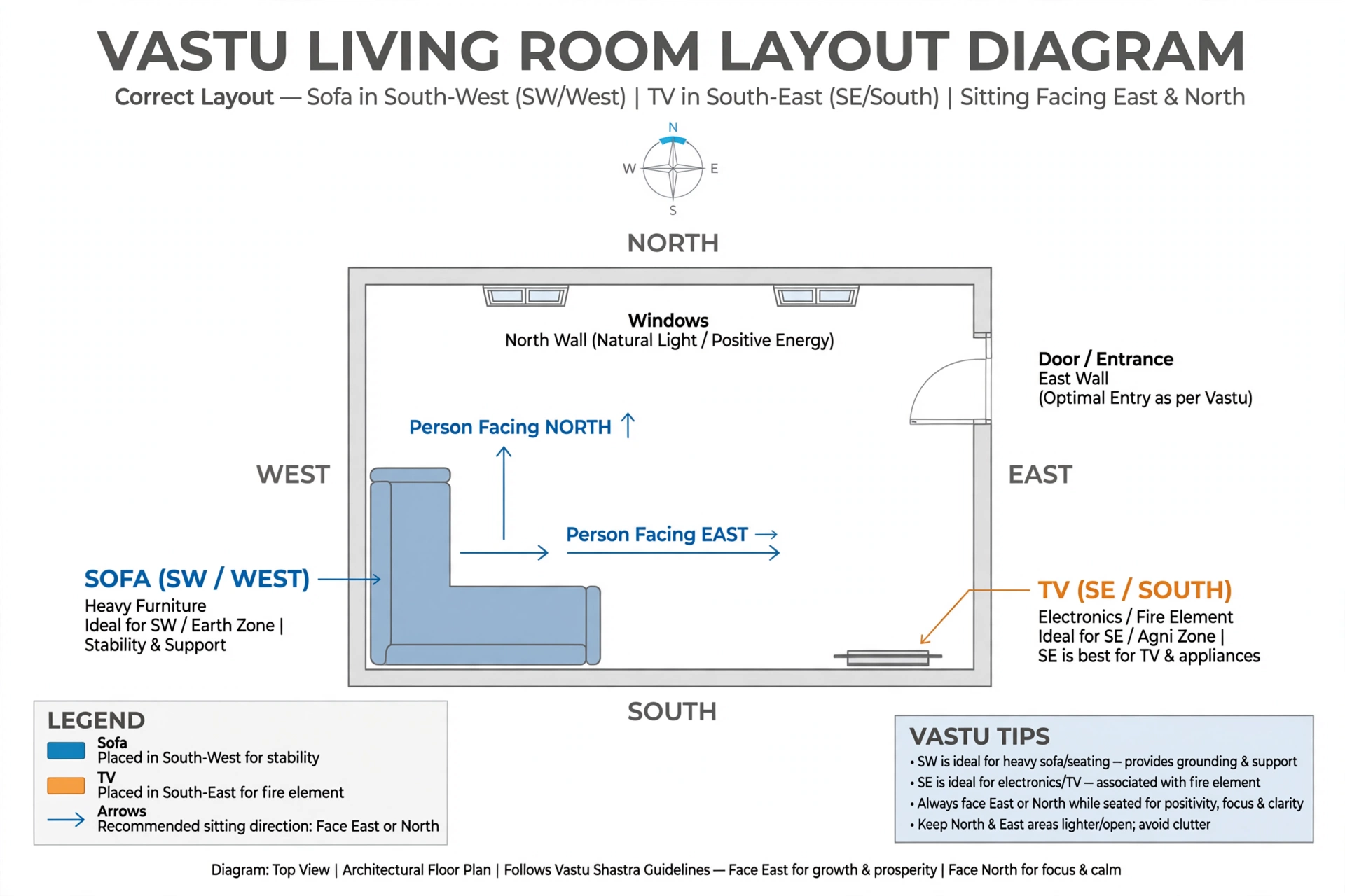 Sofa & TV Direction As Per Vastu For A Peaceful Living Room