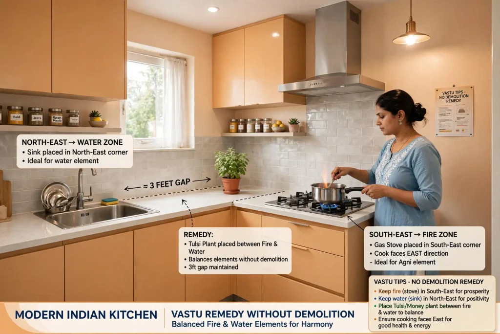 Vastu remedy for kitchen without demolition - gas stove in south east facing east