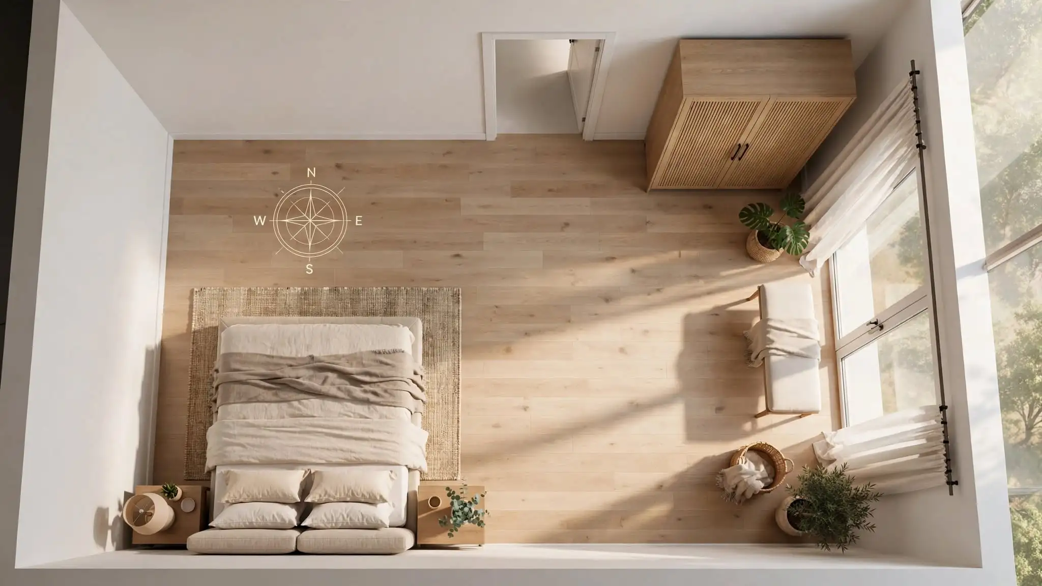 Bedroom direction as per vastu - master bedroom layout showing ideal sleeping direction with head towards south and bed position in south-west corner