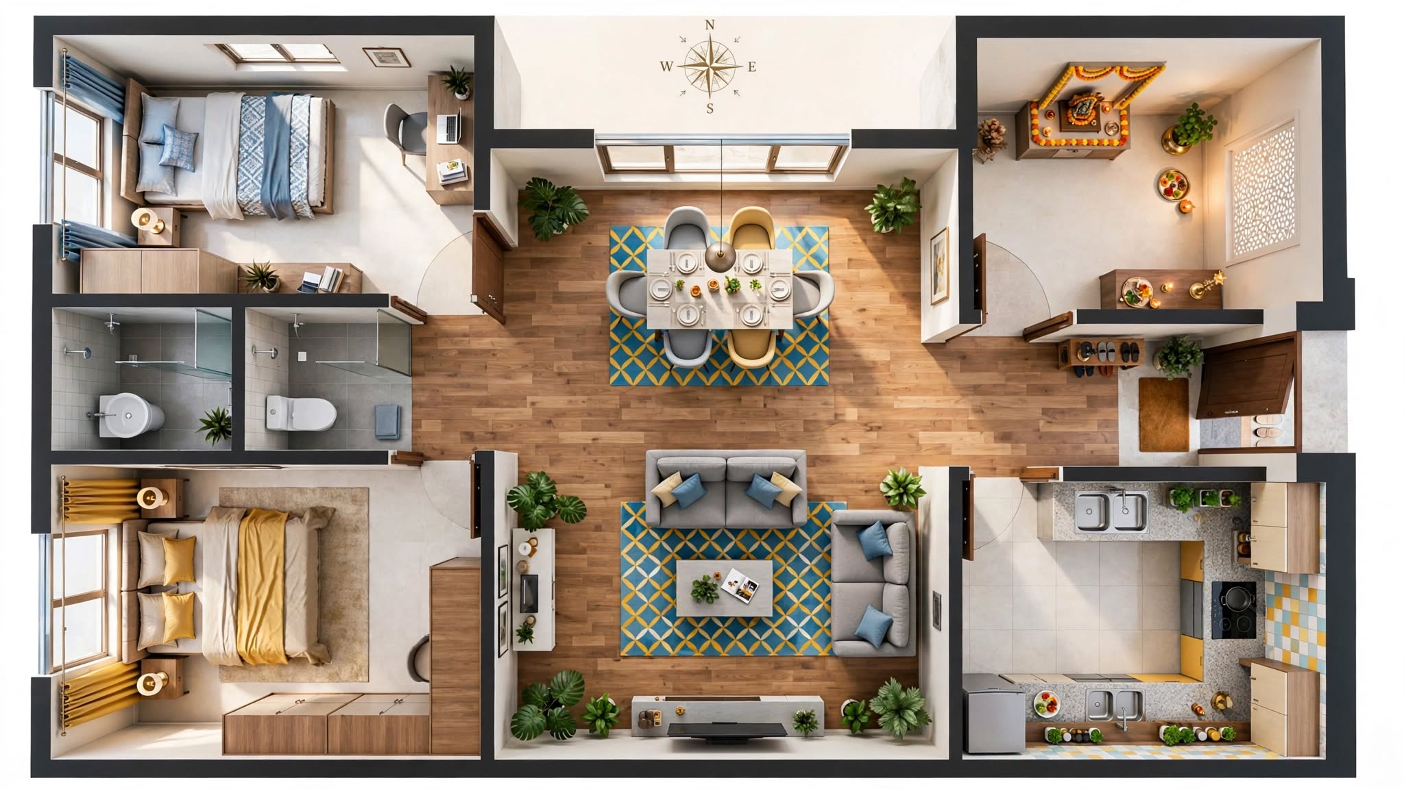 2 BHK Flat Vastu Plan: Ideal Layout, Directions and No-Demolition Remedies