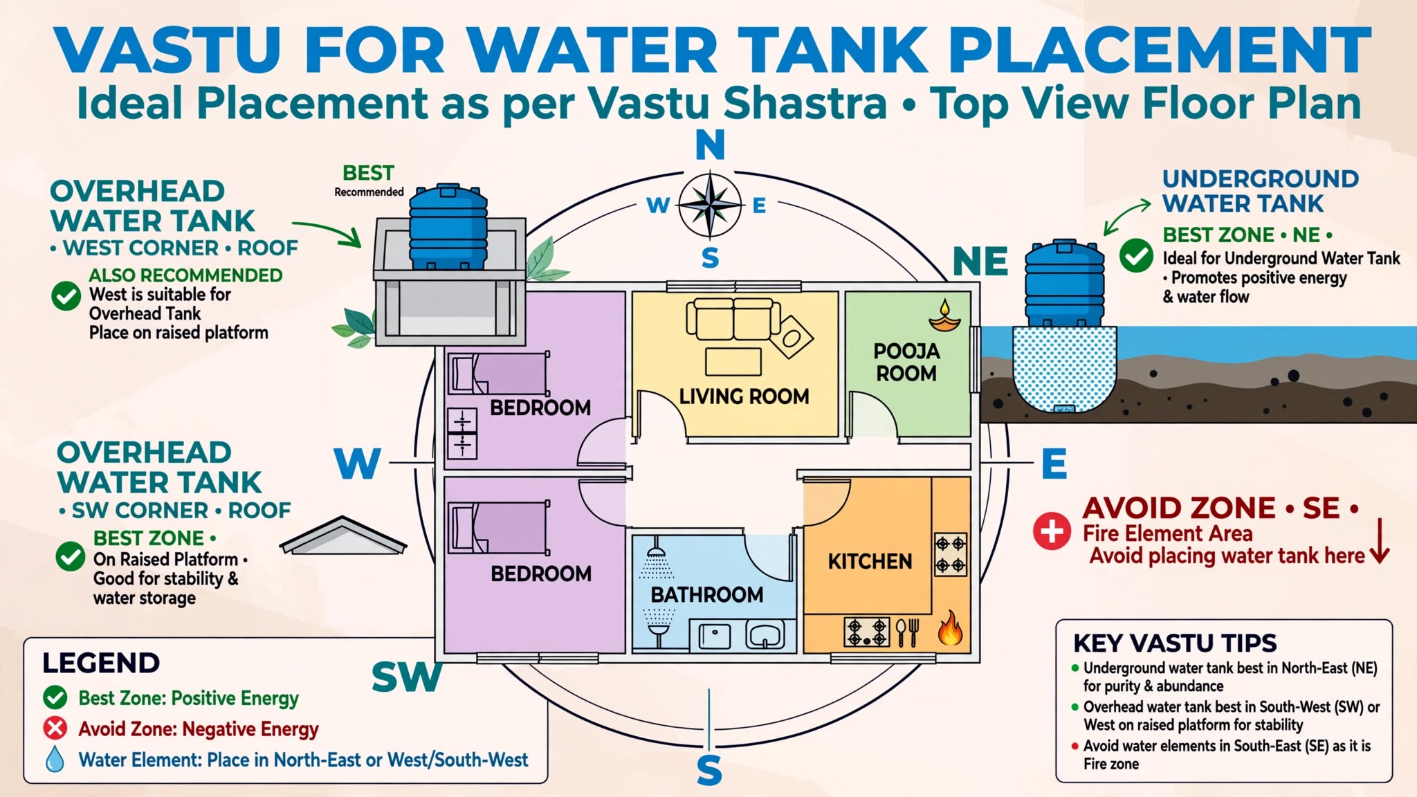 Best Direction for Overhead & Underground Water Tank